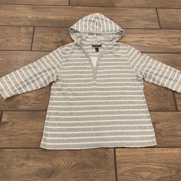 Karen Scott Tops - Karen Scott Sport Hoodie Striped Top 3/4 Length Sleeve Womans Size Large